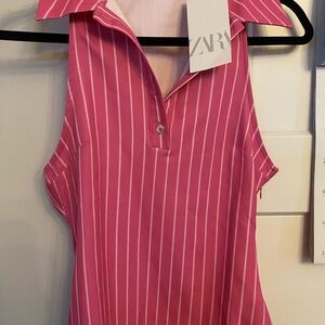 Zara Pink and White Striped Sleeveless Blouse